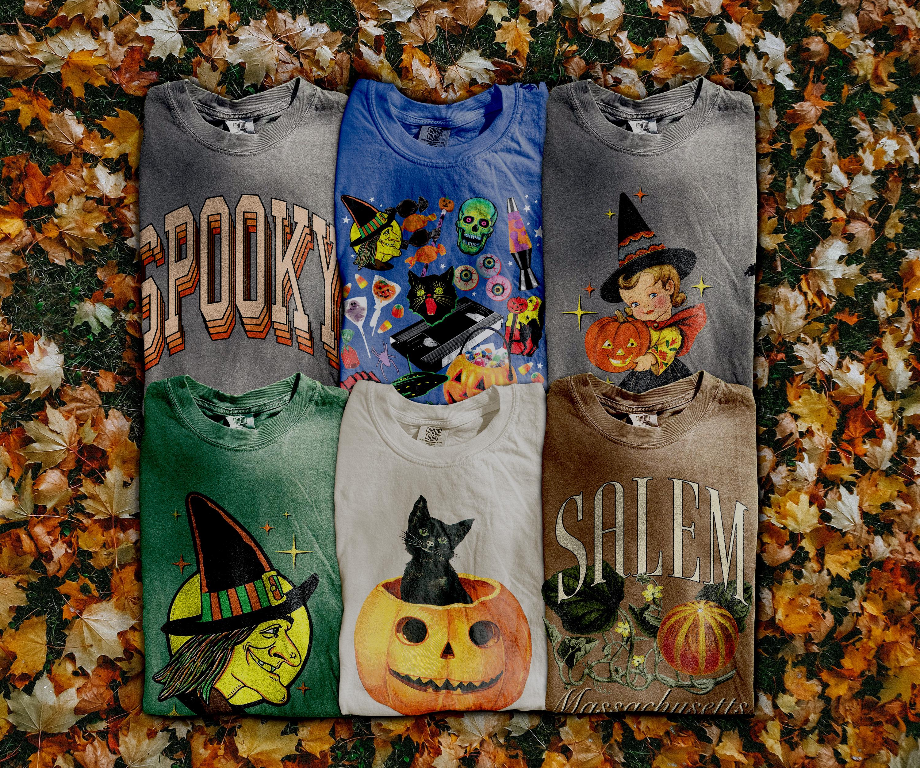 Retro Halloween T-shirts | Wohlfühlfarben Shirt | Übergroße Hemden | Vintage Style T-Shirts | Gruselzeit | Vintage Halloween