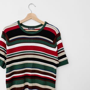 90s Vintage Striped Short Sleeve Knit Sweater