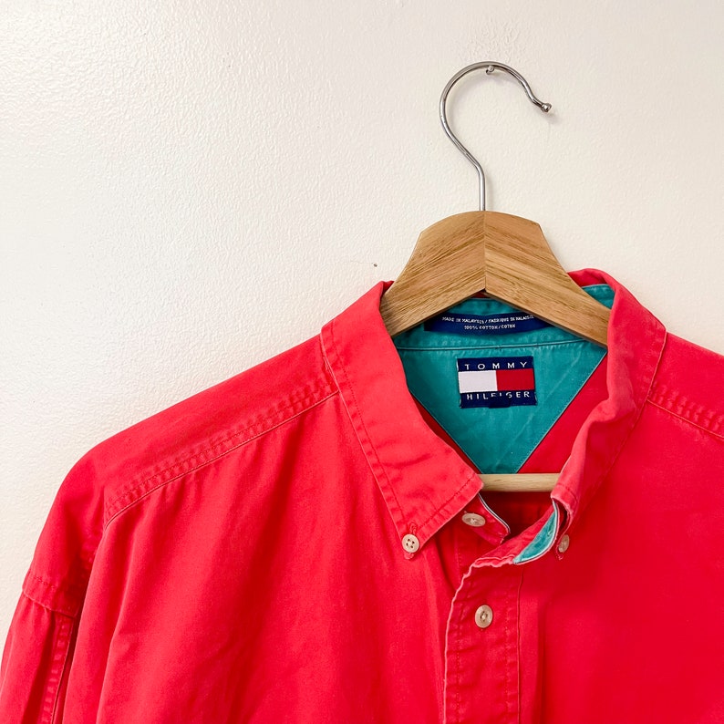 Vintage Tommy Hilfiger Red Oversized Button Down Shirt - Etsy