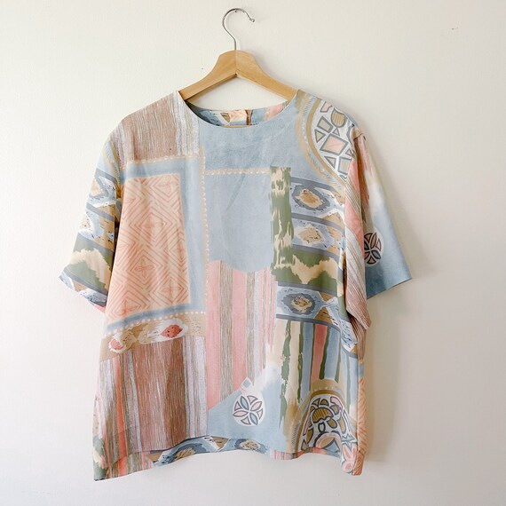 90s Vintage Pastel Abstract Blouse Top | Spring T… - image 2