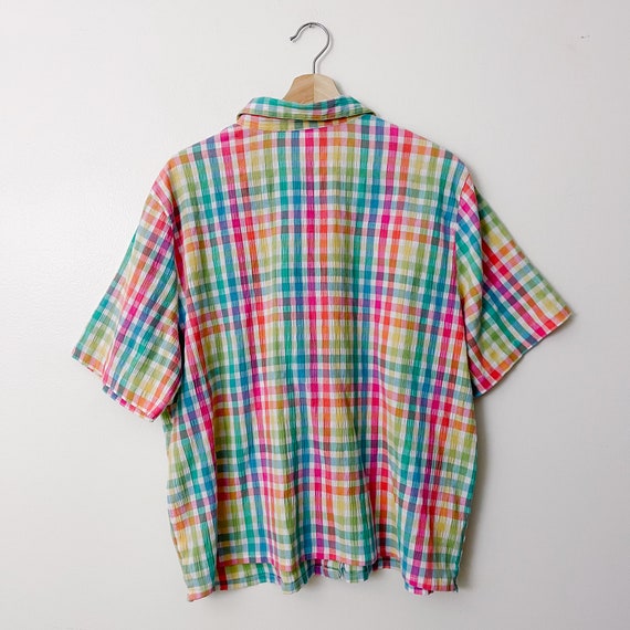 90s Vintage Rainbow Plaid Button Down Shirt - image 4