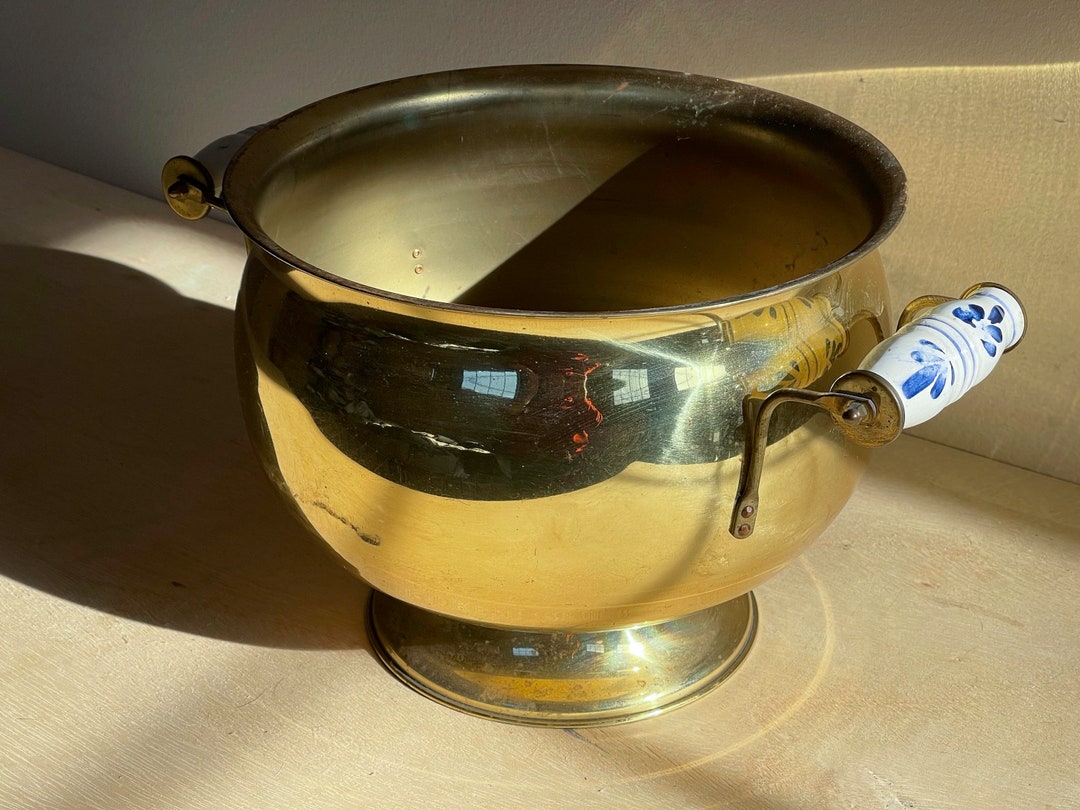 Vintage Large Brass Bucket With Handles Brass Planter Ice Etsy
