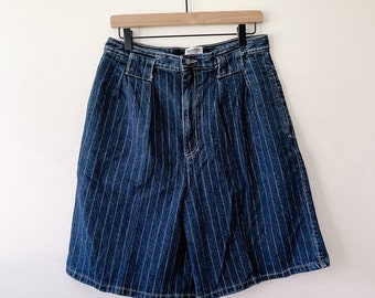 80s Vintage Pinstripe Denim High Waisted Shorts | Jorts Style
