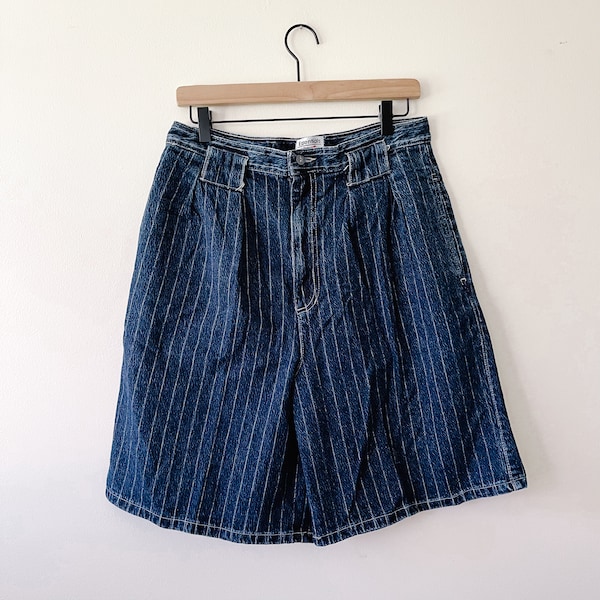 80s Vintage Pinstripe Denim High Waisted Shorts | Jorts Style