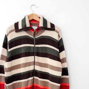 Vintage Autumn Striped Knit Zip Sweater