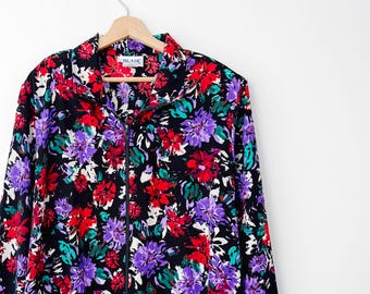 Vintage windjack met abstracte bloemen uit de jaren 90