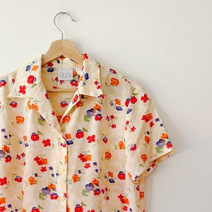 Vintage Yellow Floral Button Down Shirt | Spring Tops | Vintage Blouse