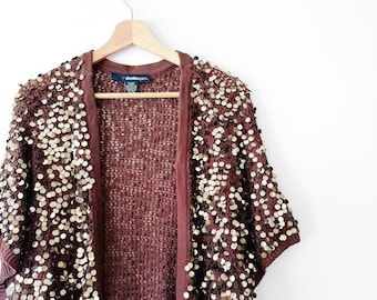 Y2K Vintage Brown Disc Sequin Knit Cardigan Sweater