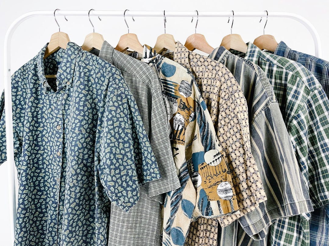 Vintage Mens Shirts Short Sleeve Button Down Shirts 80s 90s Retro