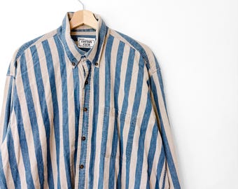 90s Vintage Oversized Striped Button Down Shirt