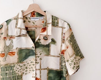 Camisa con botones Safari floral vintage de los años 90