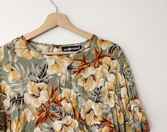 Blusa floral de hibisco vintage de los años 90