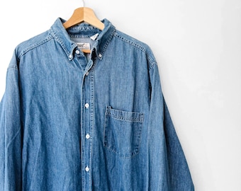 90s Vintage Oversized Denim Button Down Shirt