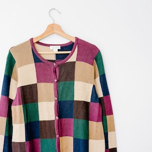 Vintage Christopher & Banks Checkered Color Block Cardigan Sweater