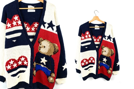 Vintage American Flag Novelty Cardigan Sweater | E