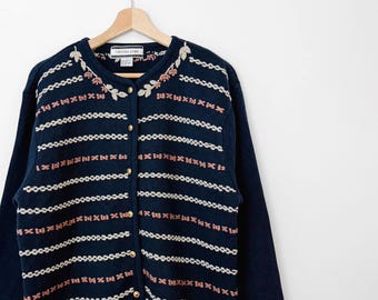 Suéter tipo cárdigan de punto con estampado floral de otoño vintage de los años 90