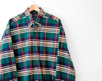 90s Vintage Duck Head Green Plaid Button Down Shirt