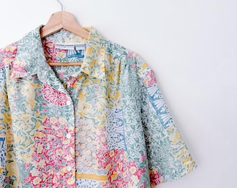 90s Vintage Sheer Floral Blouse Top