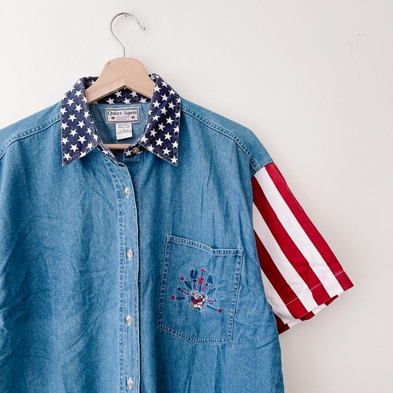 90s Vintage USA American Flag Denim Shirt