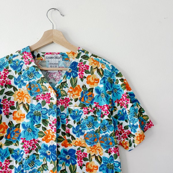 90s Vintage Floral Button Down Shirt | Spring Tops | Vintage Blouse