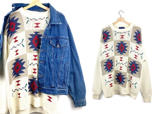 90s Vintage Southwestern Oversized Sweater | Boho
