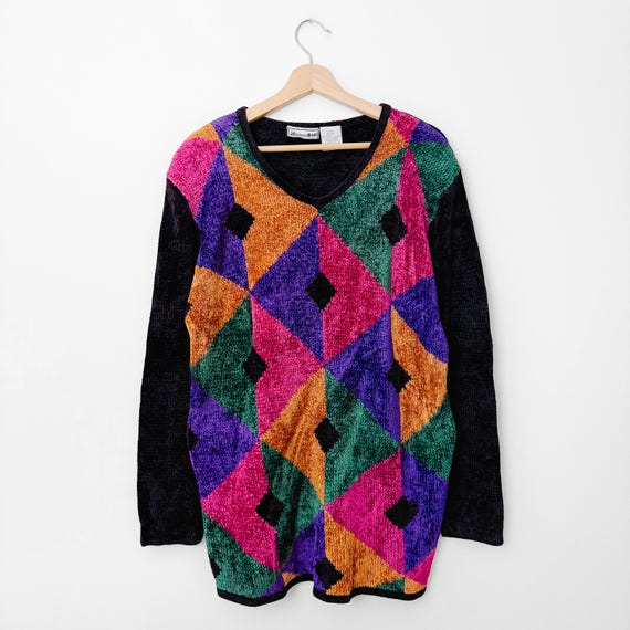 80s Vintage Abstract Oversized Knit Sweater - Etsy Israel