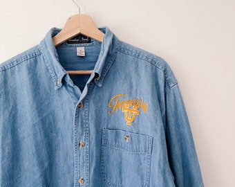 90s Vintage Tennessee Vols Denim Button Down Shirt | University of Tennessee | Volunteers