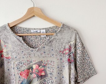 Vintage Spring Floral Letter Shirt