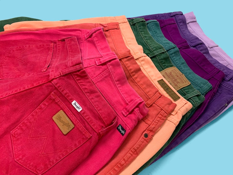 Vintage Pants | High Waisted, Jeans, Sailor Pants     Vintage Colorful Denim Shorts | 80s 90s Shorts | All Sizes | Cotton Shorts | High Waisted Shorts | Mid Rise Shorts | Summer Shorts | Rainbow  AT vintagedancer.com