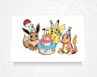 Pikachu Eevee Birthday card POKEMON A6 with envelope