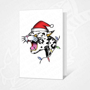 Schnee Leopard Tattoo A6 Weihnachtskarte mit Umschlag