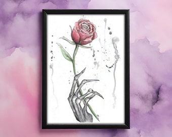 Skeleton Hand & Rose print