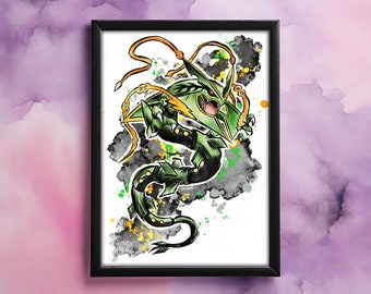 Mega Rayquaza A5 Watercolour Print POKEMON