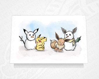 Pikachu Eevee Christmas card POKEMON A6 with envelope