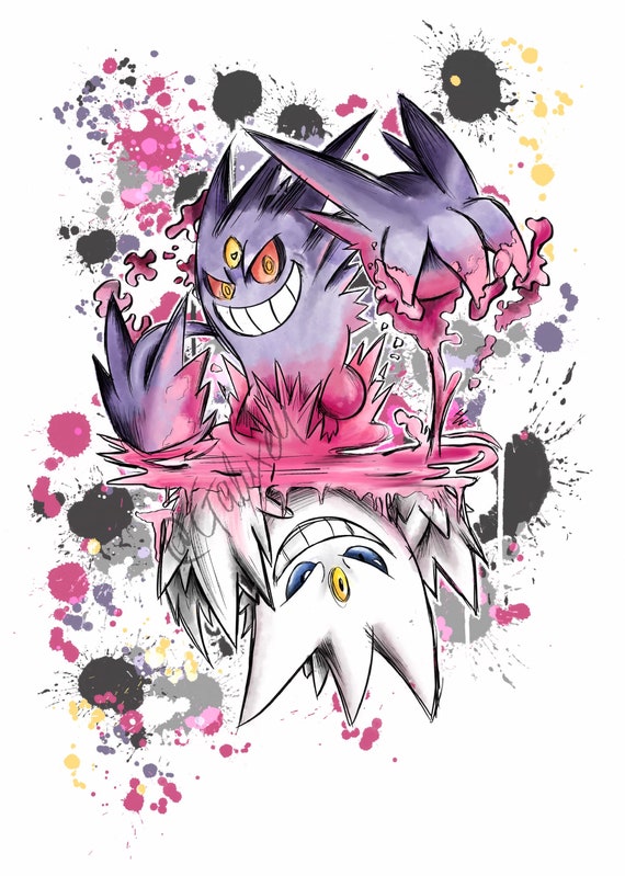 Mega Gengar Pokemon Watercolour A4 Print