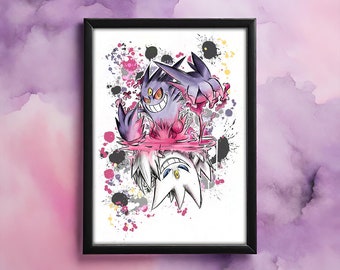 Mega Gengar Pokemon Watercolour A4 Print