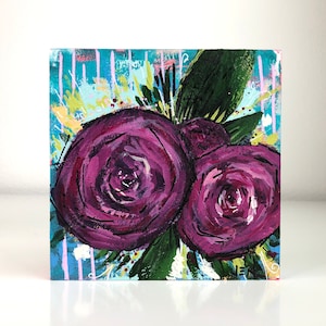 Stripes - original floral painting, acrylic on panel