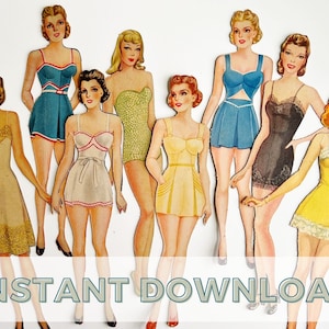 Vintage paper dolls printable, Digital ephemera pack, Mixed media and junk journal collage, Digital download, Junk journal printables