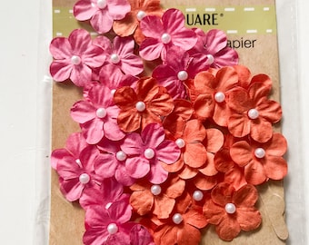 Pink and Orange Flowers - Scrapbooking Supplies - Flower Embellishments - Card Making Supplies - Scrapbooking Embellishments