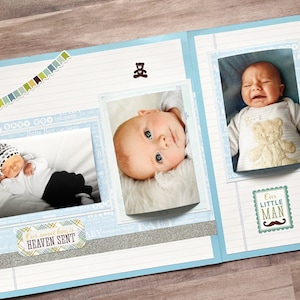 Layout di album di neonati, pagine di album di neonati, layout di album di neonati, layout 12 x 12 di neonati, pagine preconfezionate di neonati, neonato