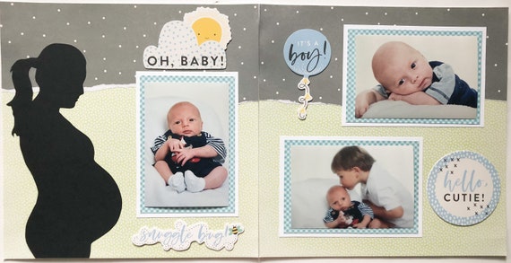 Baby Boy Scrapbook Layout, 12 by 12 Scrapbook Pages, Baby
