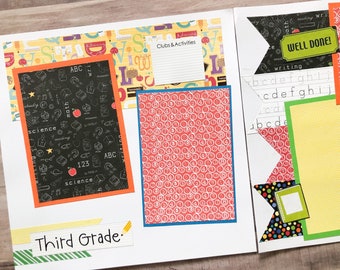 Third Grade Scrapbook Pages - Back to School Layout - Premade Third Grade Layouts - Third Grade Scrapbook Layouts - Back to School Pages