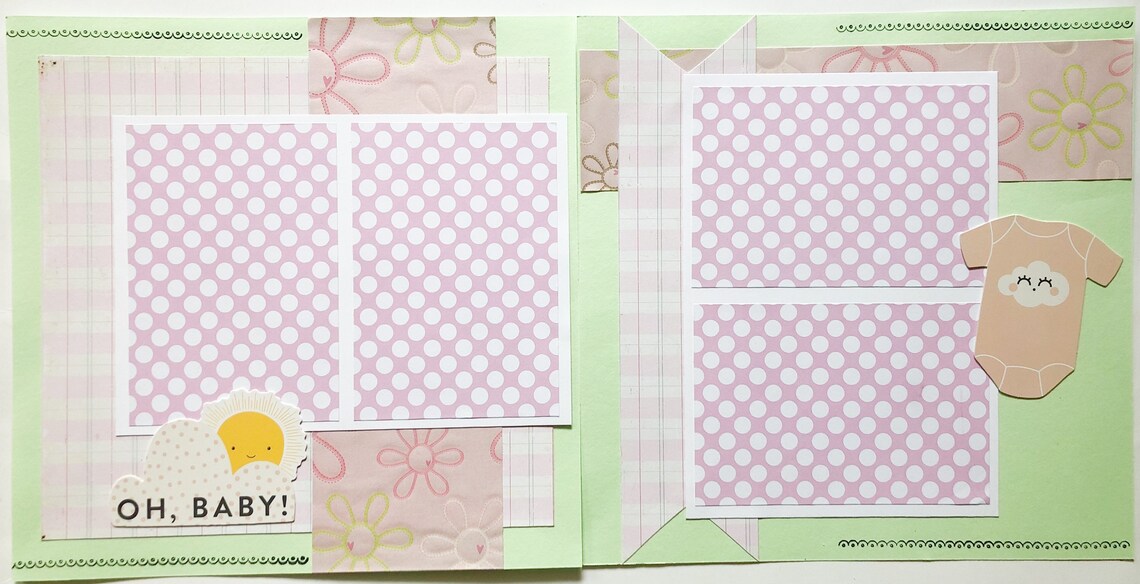 12 by 12 Premade Baby Girl Scrapbook Layout - Baby Girl Scrapbook Pages ...