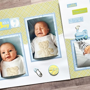 Baby Boy Scrapbook Layout - Baby Boy Scrapbook Pages - Baby Boy Pages - 12 by 12 Baby Boy Layouts - Premade Baby Boy Pages