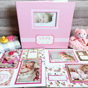 Álbum de recortes para niña - Álbum de fotos para niña - Regalo para baby shower de niña - Primer año del bebé - Álbum de recortes para niña prefabricado