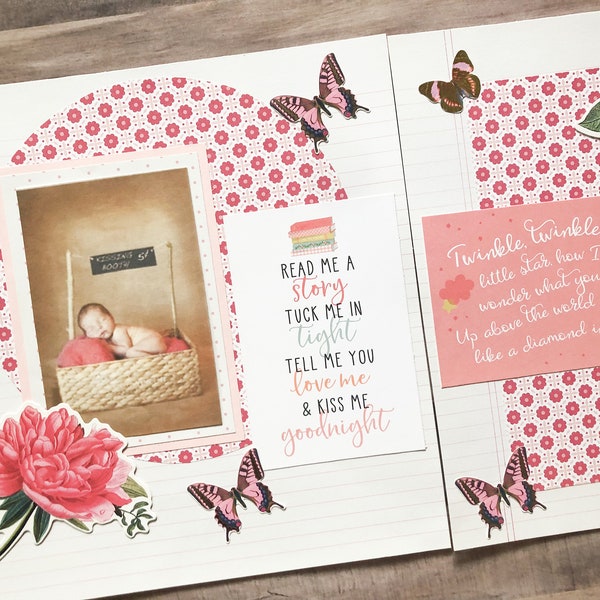 12 by 12 Premade Baby Girl Scrapbook Layout - Baby Girl Scrapbook Layouts - Baby Girl Pages - 12 by 12 Baby Girl Pages