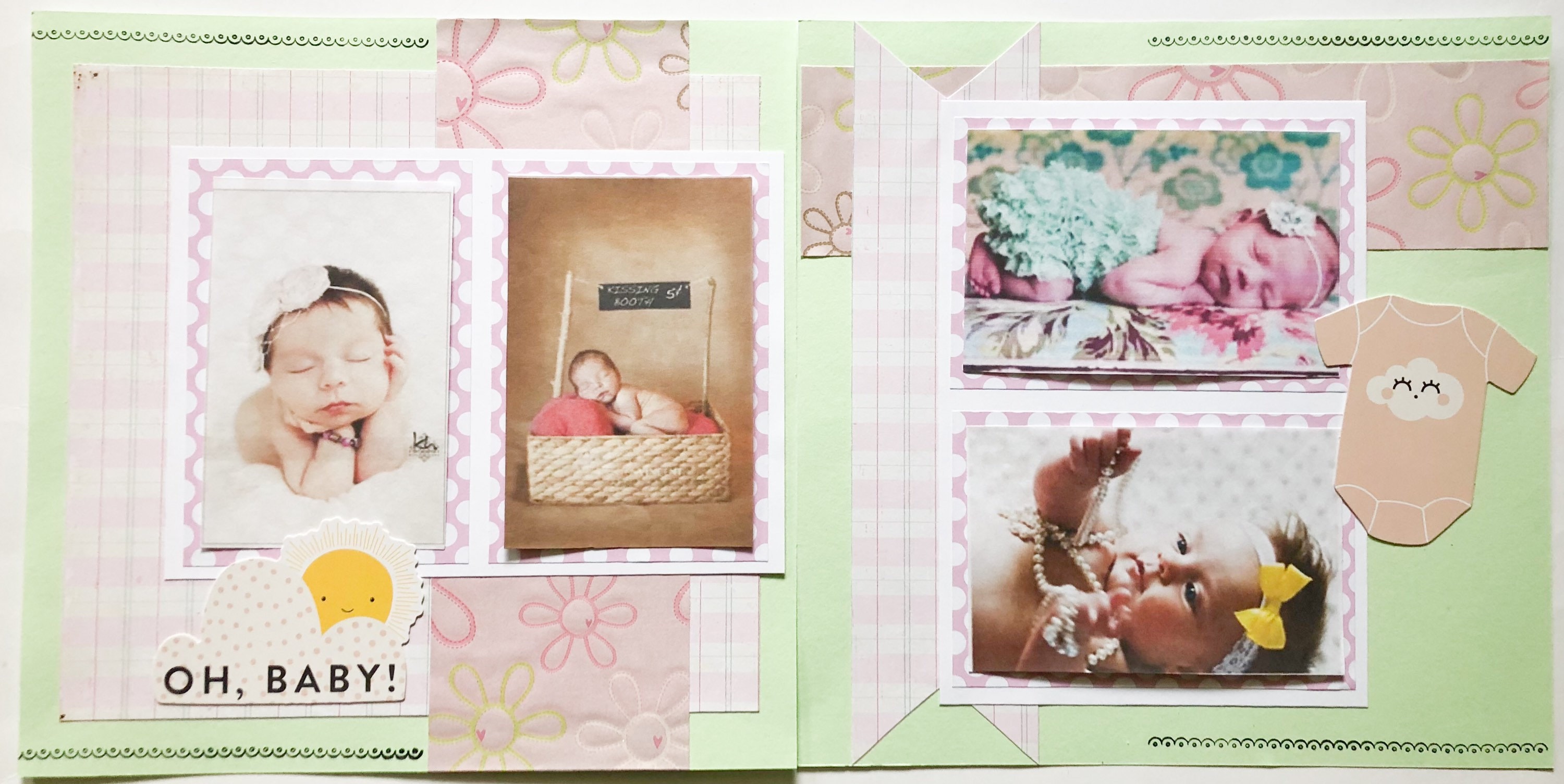 12 by 12 Premade Baby Girl Scrapbook Layout - Baby Girl Scrapbook Pages ...