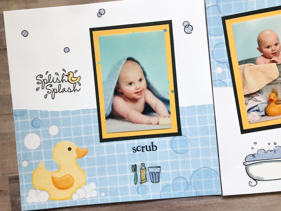 Baby Bath Scrapbook Layout Baby Scrapbook Pages Premade Baby Pages Etsy