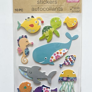 Pegatinas de criaturas marinas - Materiales para hacer álbumes de recortes - Adornos marinos - Materiales para hacer tarjetas marinas - Adornos para álbumes de recortes