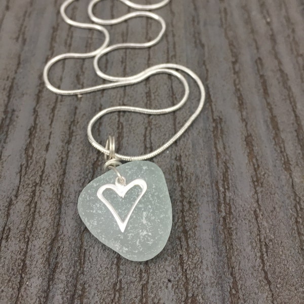 Sea Glass Heart Necklace,Sea glass Necklace,Mothers Day Gift,Gift for Her,Anniversay Gift,Birthday Gift,Jewelry,Jewellery,Sea Glass